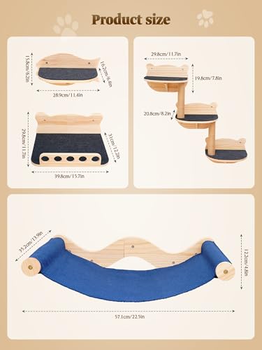 Cat Wall Shelves Set with Hammock Perches Sisal Scratching Post O240078