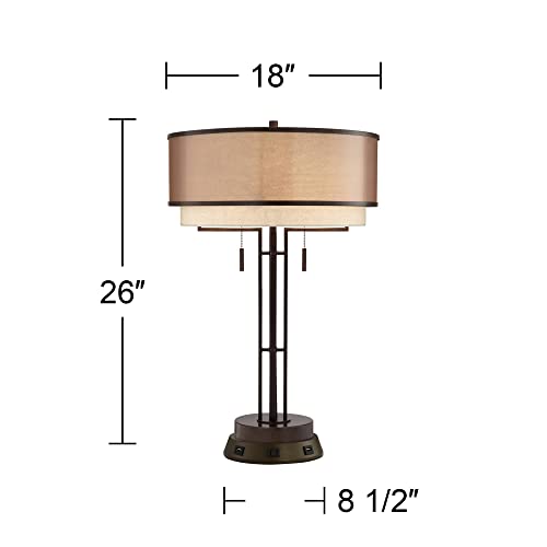 Rustic Industrial Table Lamp with USB and AC Power Outlet 26" High Oil Rubbed Bronze Double Shade B504
