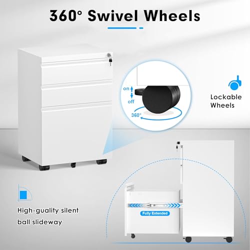 3 Drawer Black Mobile File Cabinet with Lock R410740