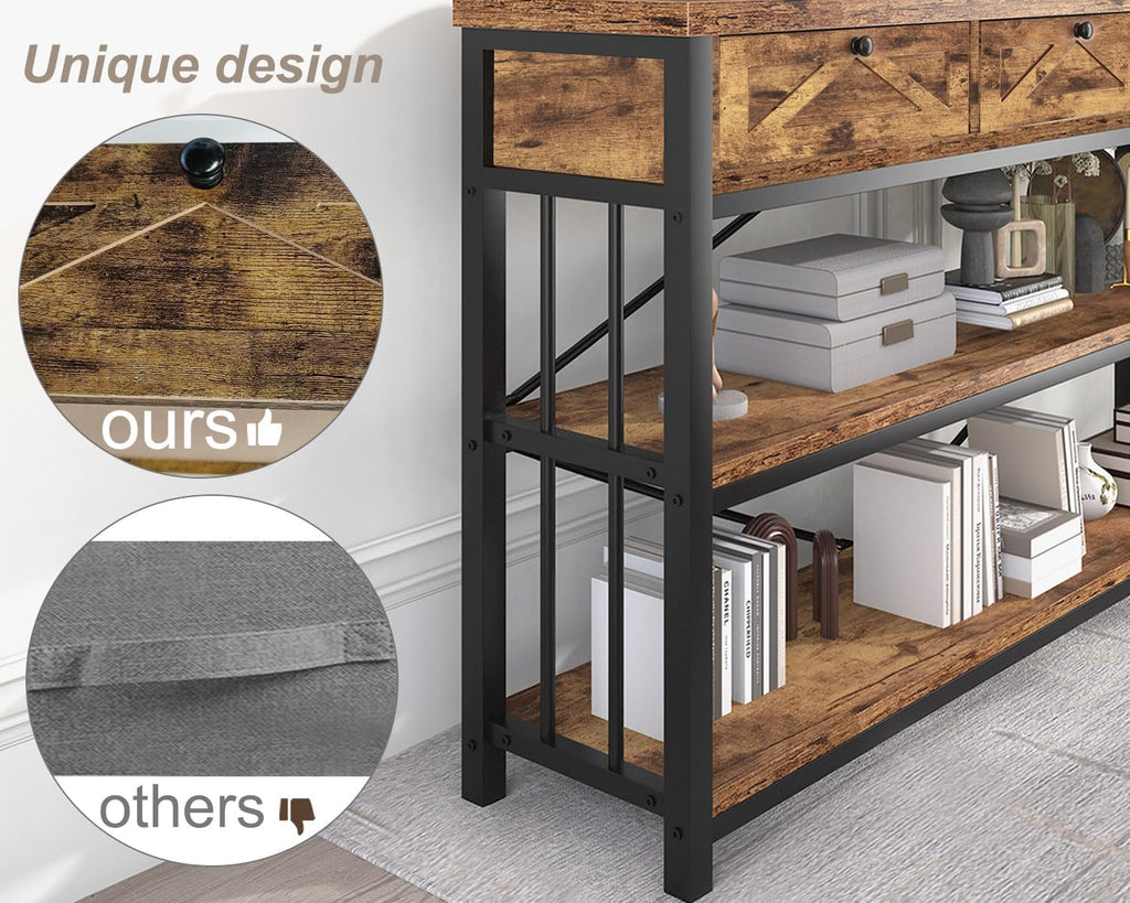 Rustic Brown 55 inch Wood Metal 3 Drawer Console Table K962