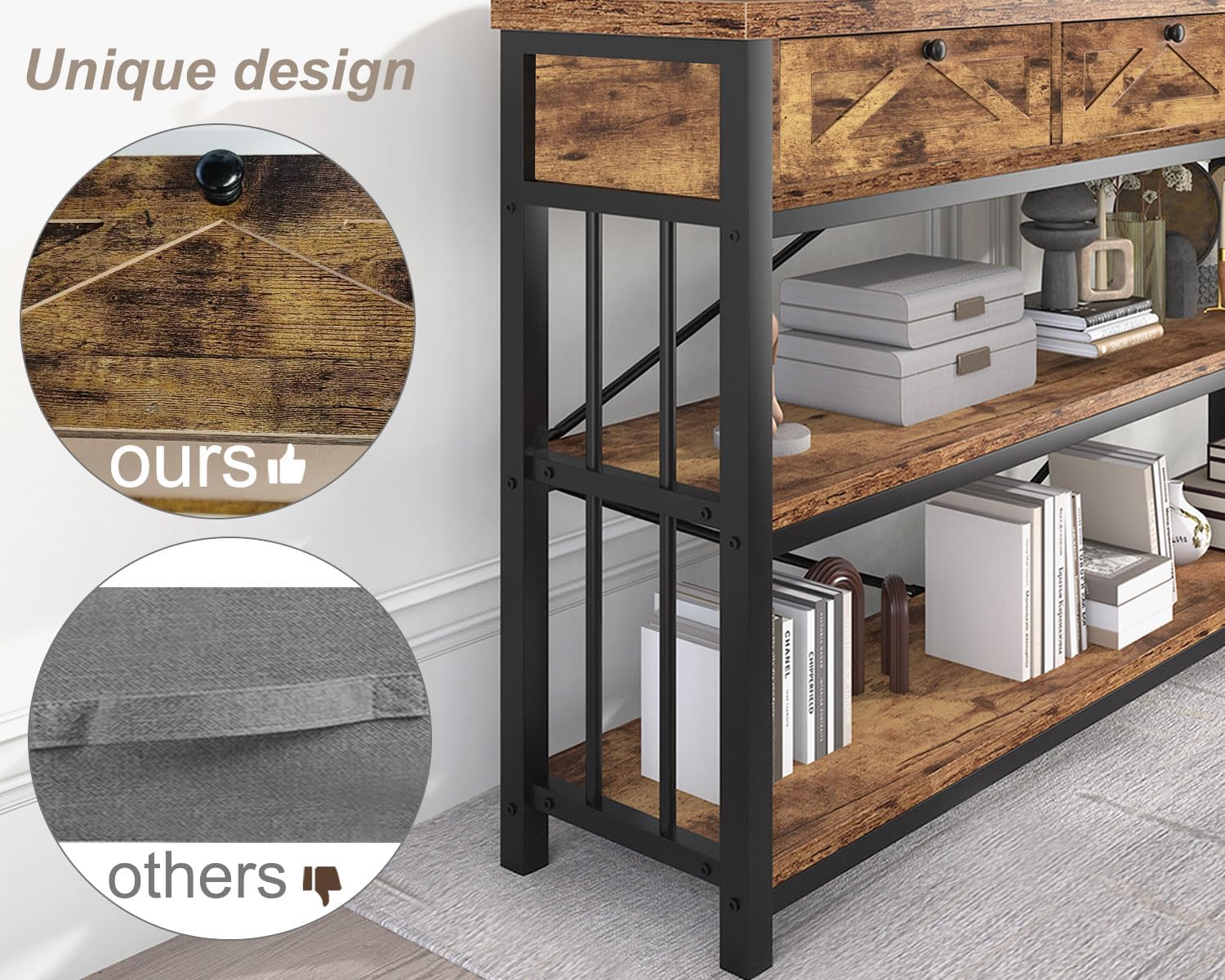 Rustic Brown 55 inch Wood Metal 3 Drawer Console Table K962
