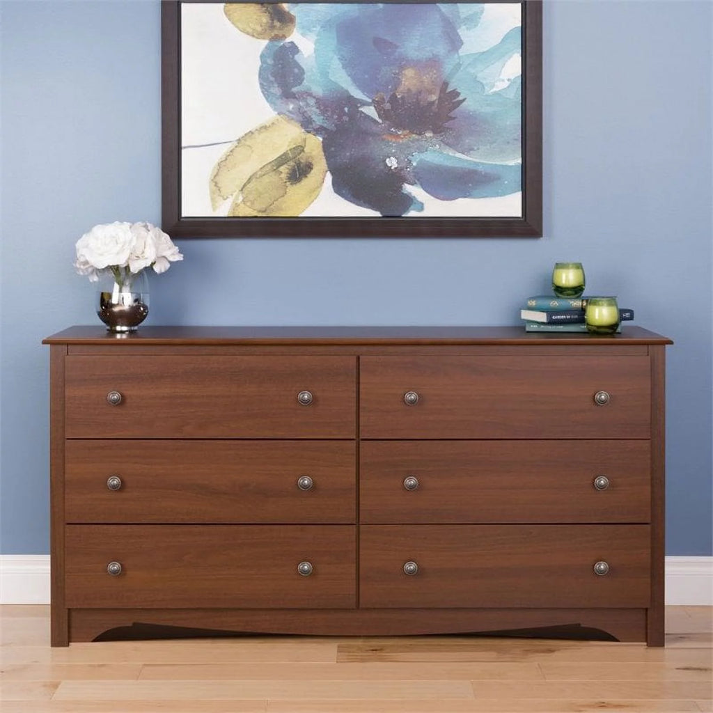 6 Drawer Cherry Double Dresser V310