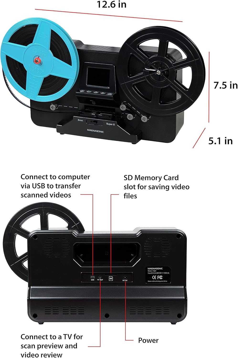 Super 8/8mm Film Scanner with 2.3 Screen N884