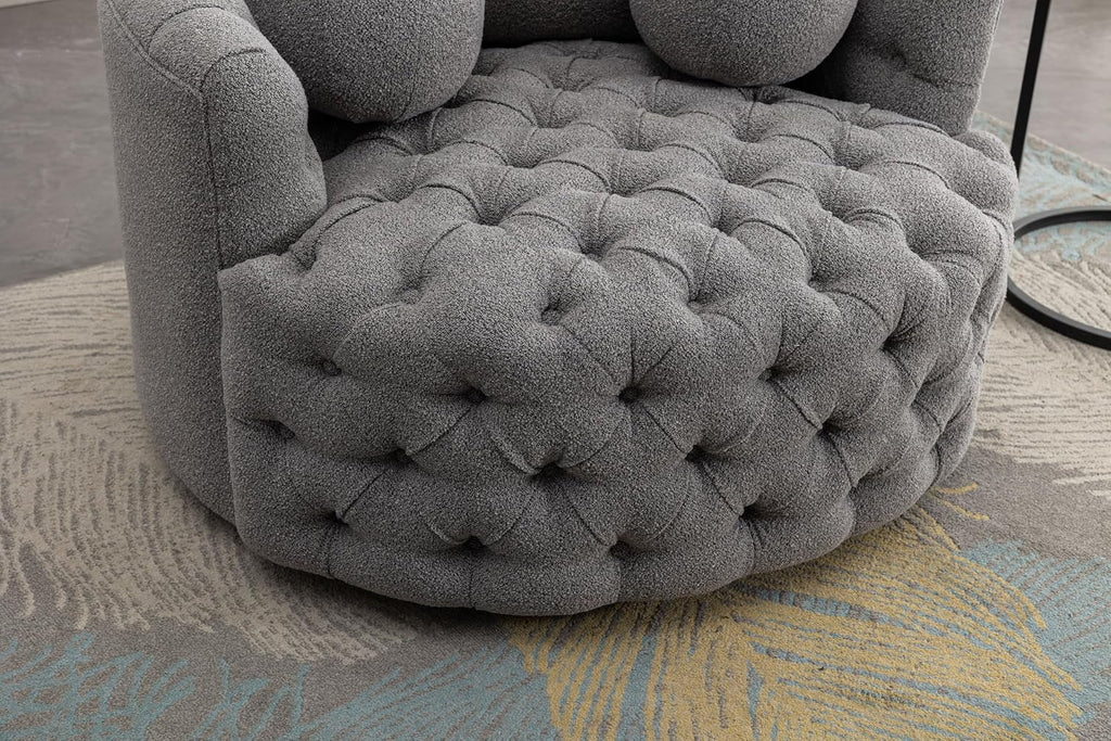 Oversized Chenille Tufted Accent Barrel Chair with 3 Pillows B563569
