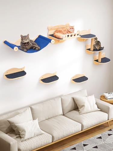 Cat Wall Shelves Set with Hammock Perches Sisal Scratching Post O240078