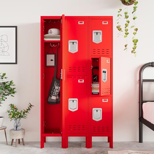 Metal Locker with 5 Doors, 66'' Steel Storage Cabinet with Hooks, Card Slots T767075