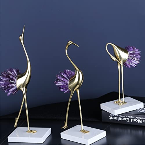 Gold Crane Bird Statues with Crystal Tail Accents N23656