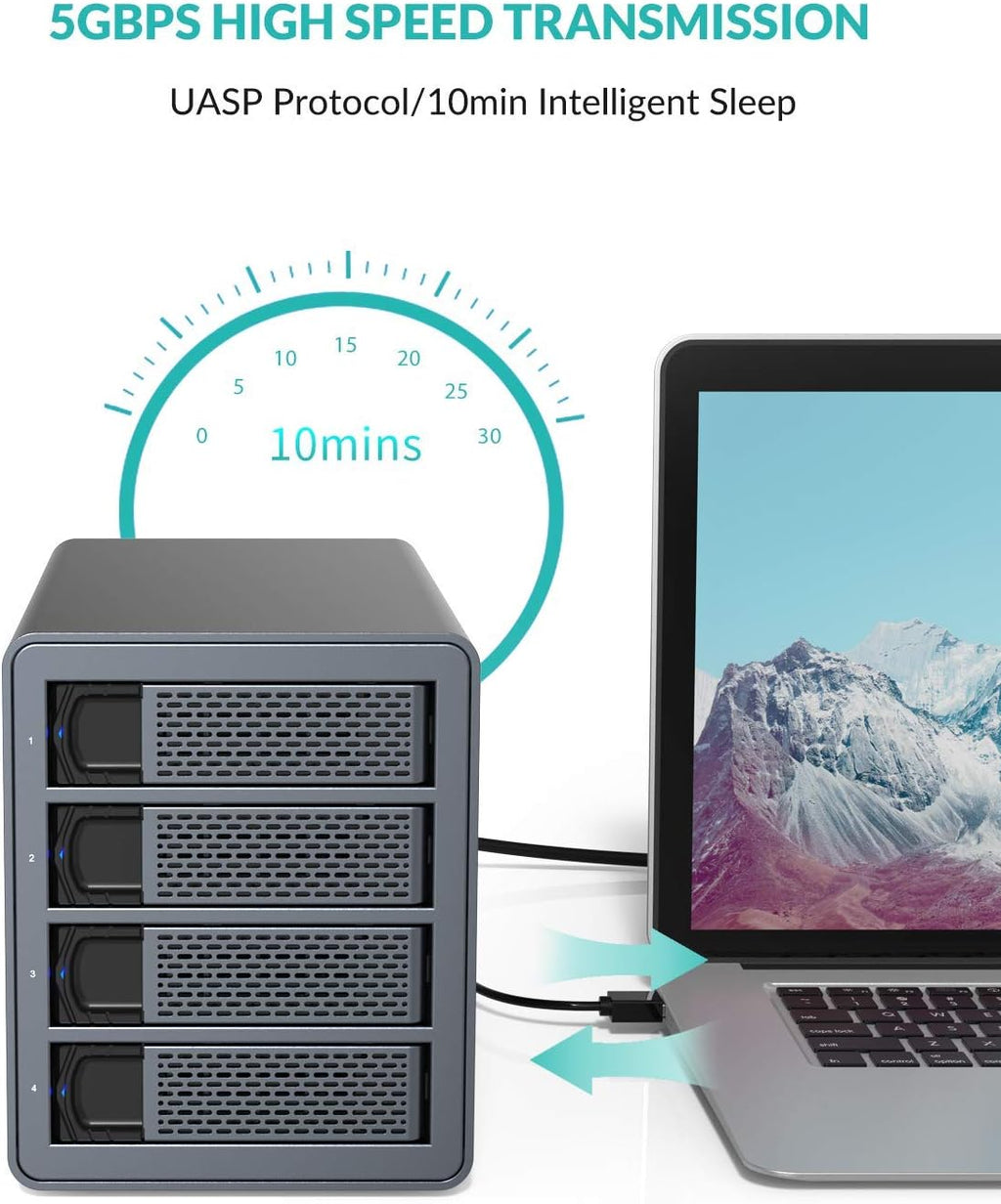 4 Bay Hard Drive Enclosure Aluminum Alloy USB3.0 to SATA3.0 External HDD SSD Storage Enclosure V5408