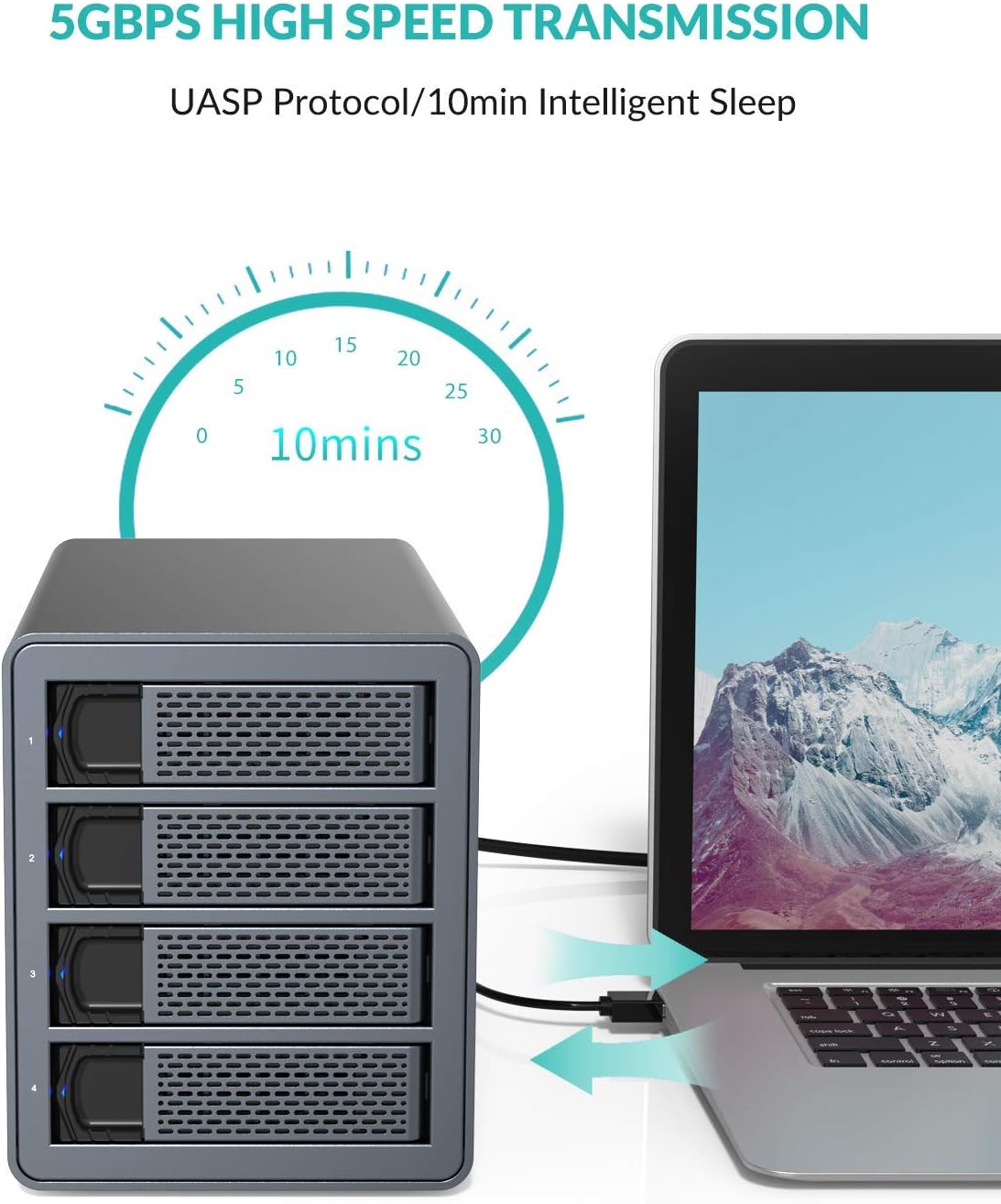 4 Bay Hard Drive Enclosure Aluminum Alloy USB3.0 to SATA3.0 External HDD SSD Storage Enclosure V5408